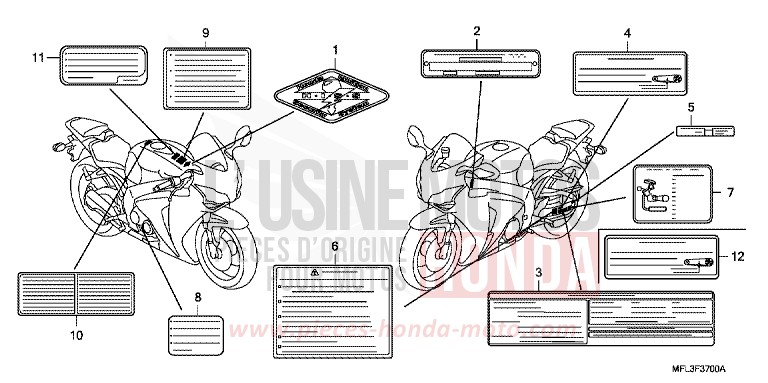 ETIQUETTE DE PRECAUTIONS (1) de CBR1000RR "Fireblade" PEARL SUNBEAM WHITE (NHA66) de 2008